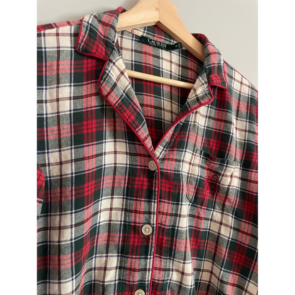 Lauren Ralph Lauren Pajama Top Womens M Red Plaid Flannel Button Up Sleepwear